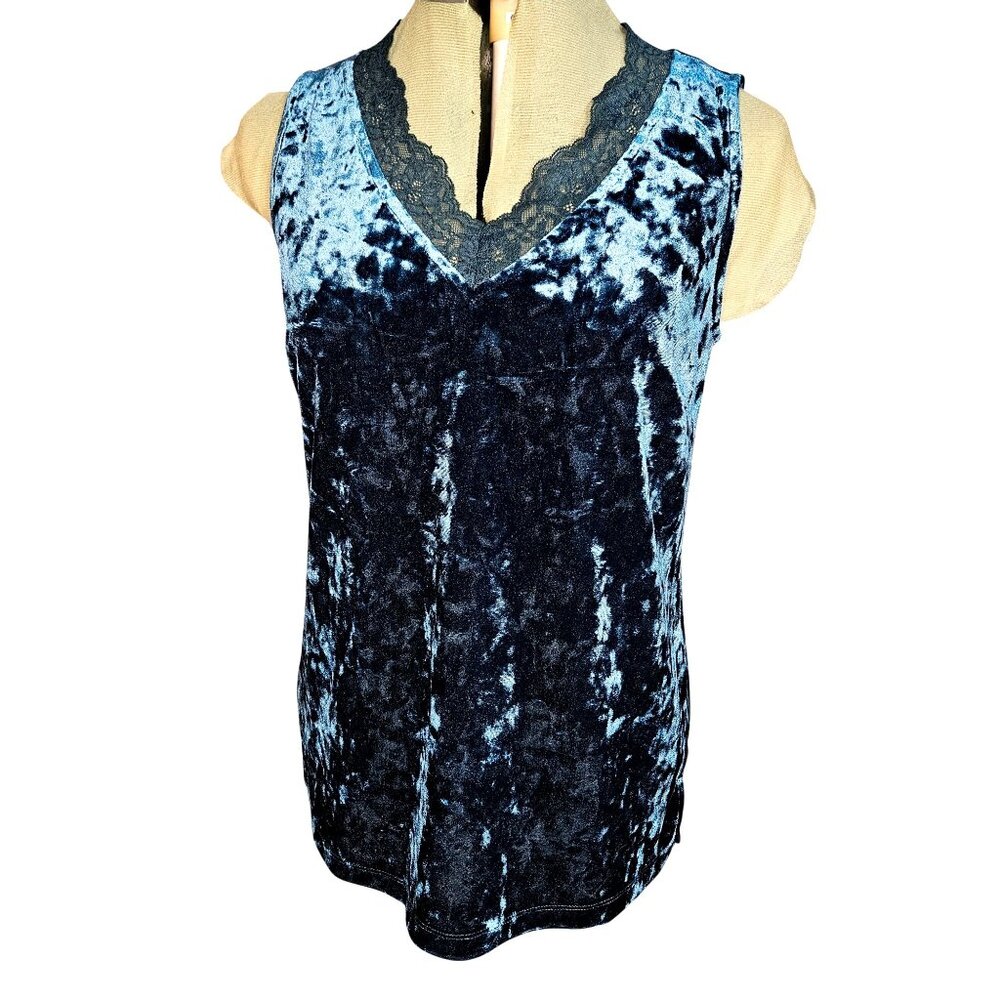 Woman's Belle Boho whimsygoth  velvet lace aqua/teal halter tank top Size XS